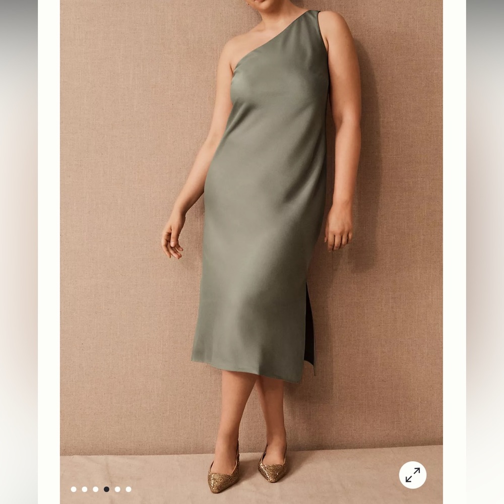 BHLDN Audrie one shoulder dress - sage green